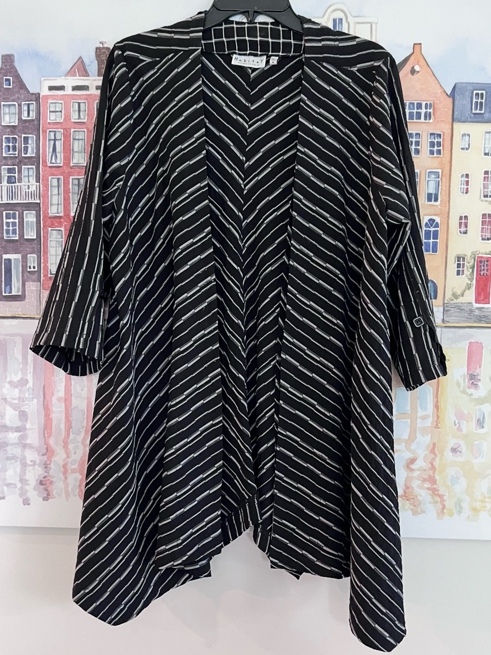 Habitat Black and White Striped Open-Front  Textured Jacket/Kimono Size M